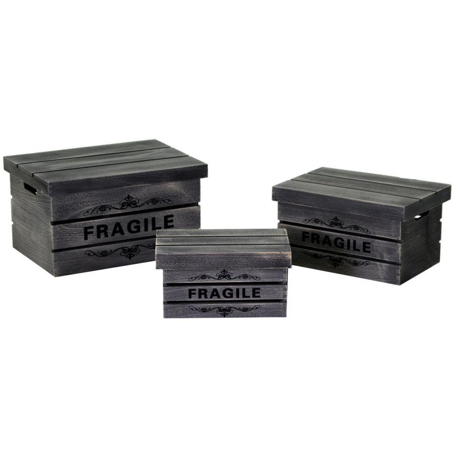 Scatola legno grigio fragile rettangolare cm42x31h24