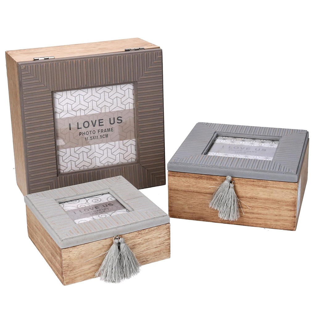 Scatola legno grigio quadrata 18x18x9 cm
