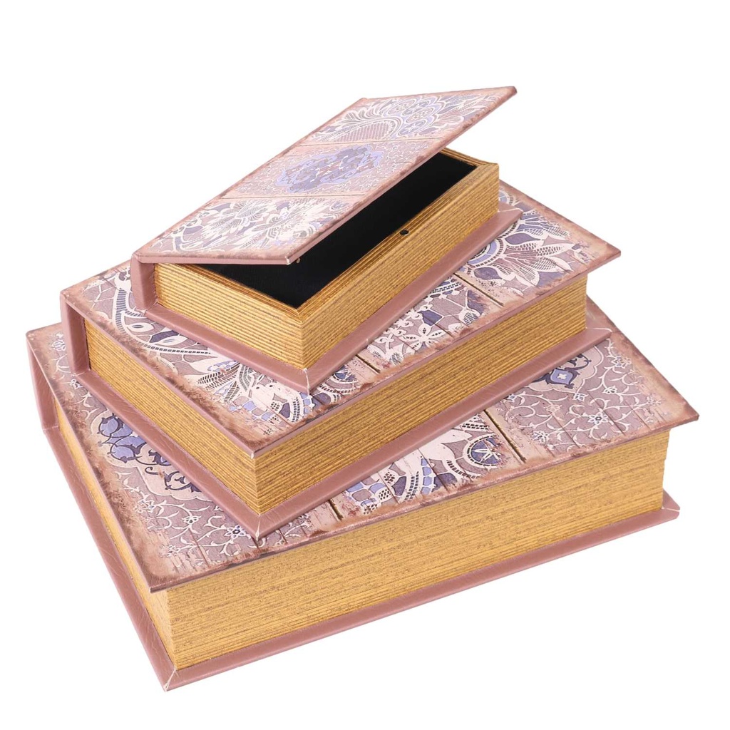 Scatola libro ecopelle 1-3 grigio fiori rettangolare cm32x24h8