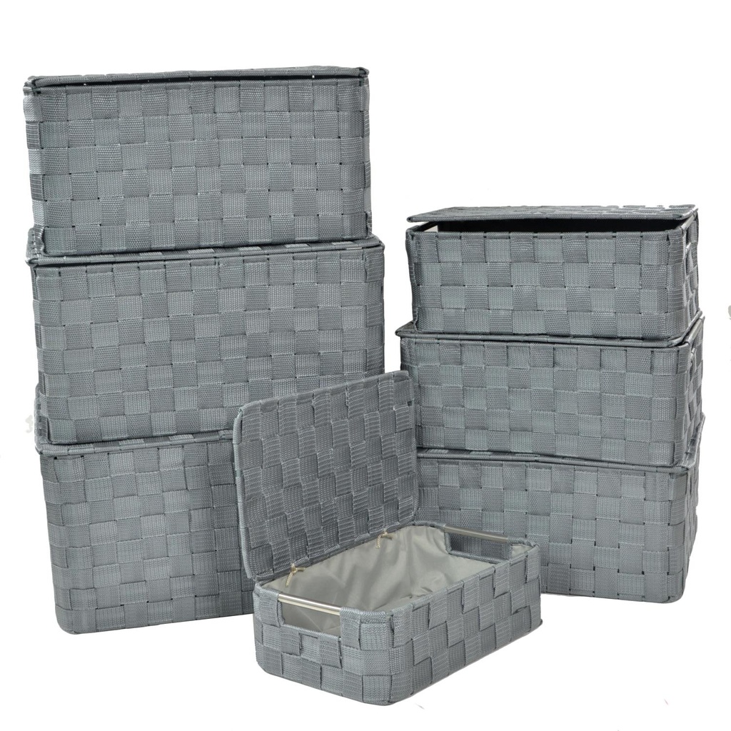 Scatola grigia rettangolare in poliestere 1-7 con manici in metallo cm40x30h21,5