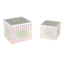 Scatola portate in legno quadrata con righe rosa, 15x13x15 cm