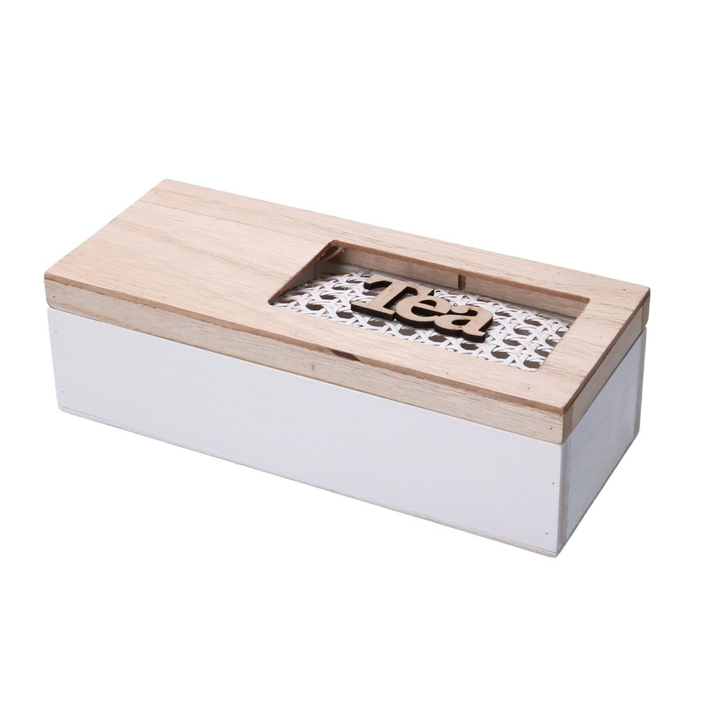 Scatola portathe legno 3 scomparti bianco rettangolare 24x10x7 cm
