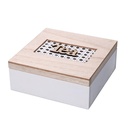 Scatola portathe legno 4 scomparti bianco quadro cm18x18h7
