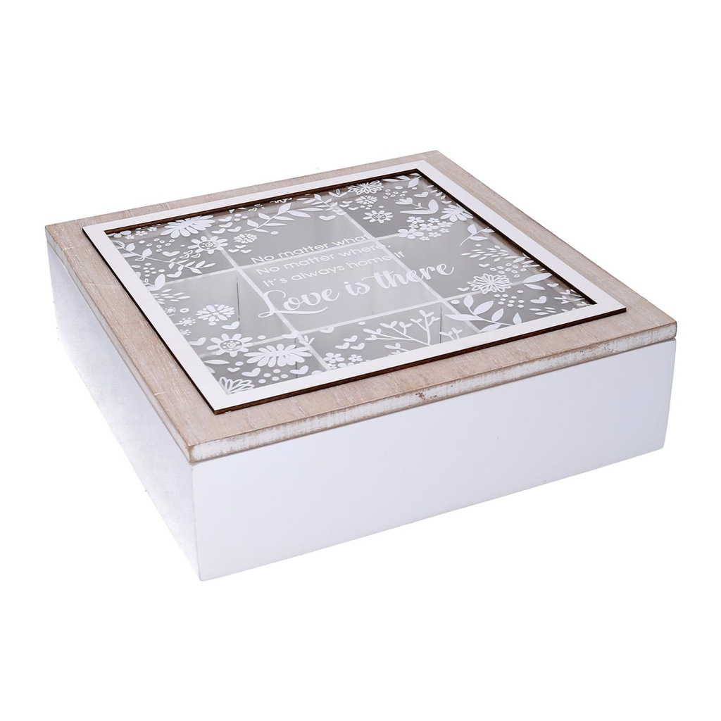 Scatola portathe legno beige quadro 26x26x7,5 cm