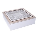 Scatola portathe legno beige quadro 26x26x7,5 cm
