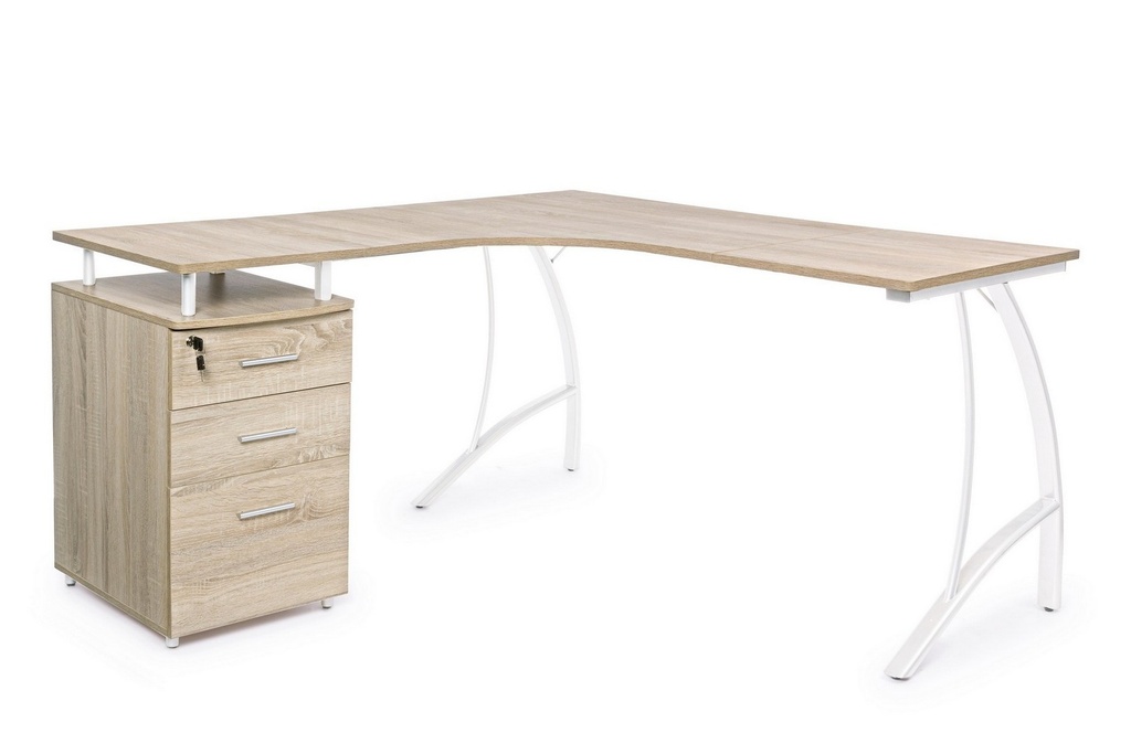 Scrivania angolo con cassettiera legno Kavita - 151,5x55x76 cm