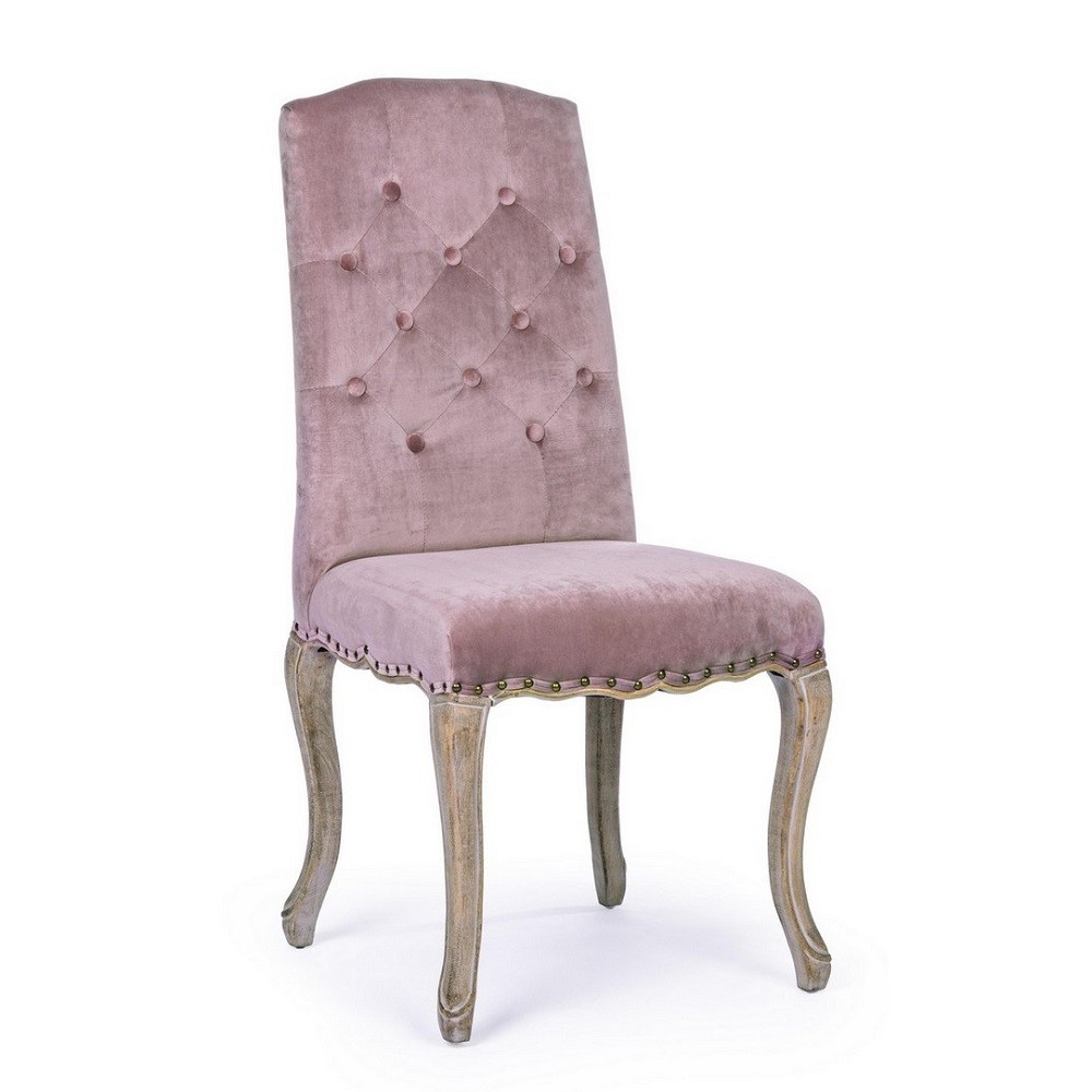 Sedia Classica in Legno e Velluto Rosa Diva 51x53x99 cm