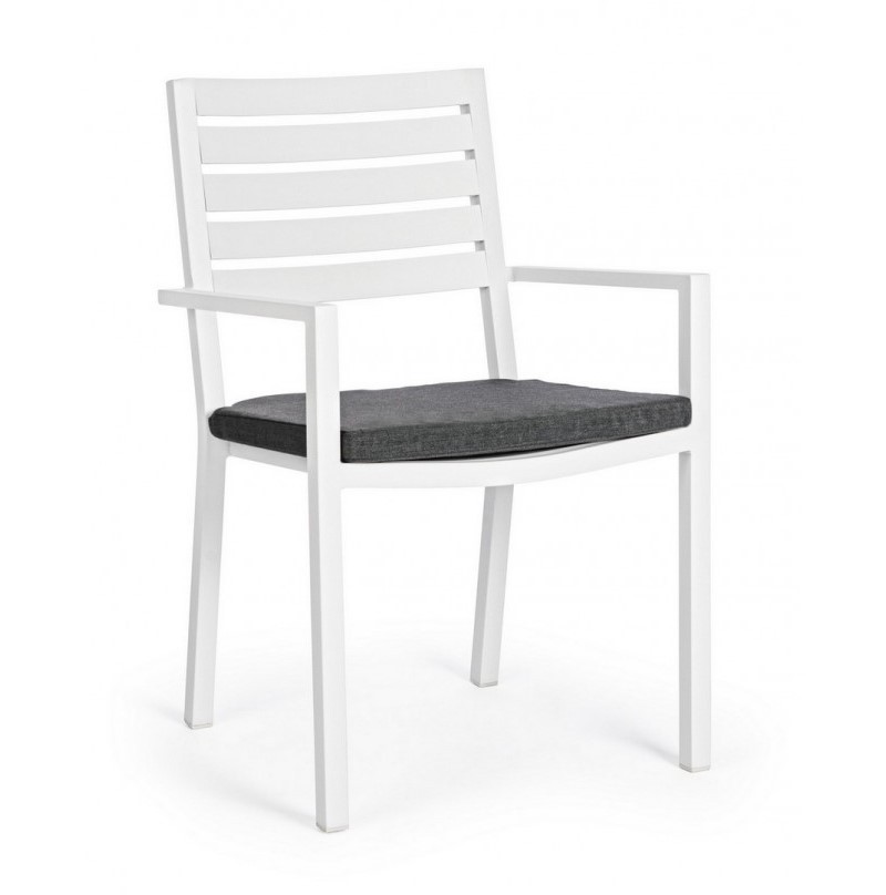 Sedia con braccioli bianco in alluminio - Dimensioni: 55x56.5x86.5 cm