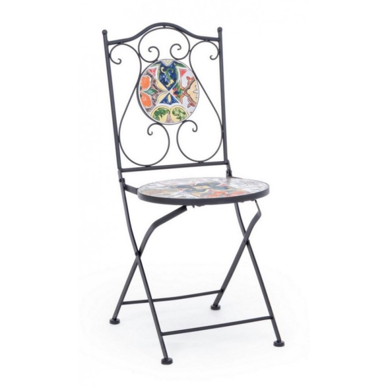 Sedia da giardino esterno pieghevole in acciaio e ceramica