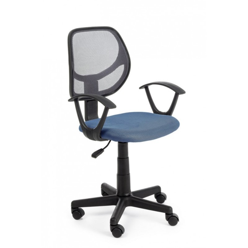 Sedia da ufficio blu con braccioli, base nylon ø53 cm, ruote nylon, seduta imbottita in schiuma e rivestita in tessuto a rete, schienale rivestito in tessuto a rete, bracciolo in plastica (pp), altezza regolabile, da assemblare, 45x52x87,5/99h