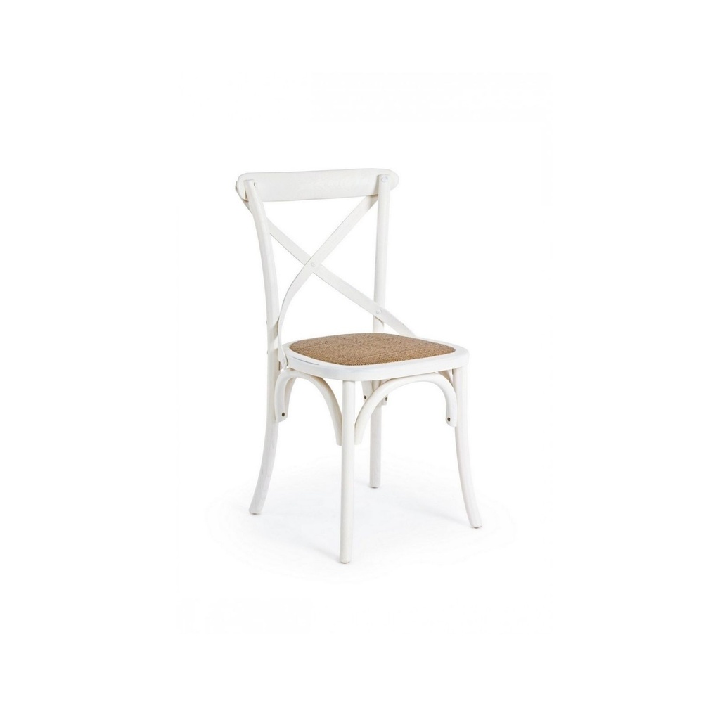 Sedia in Legno Bianca Retro - Struttura in Legno di Olmo - Seduta Imbottita in Rattan Naturale - Finitura Poliuretanica - Misure: 50,5x52x87 cm - Altezza Seduta: 46 cm