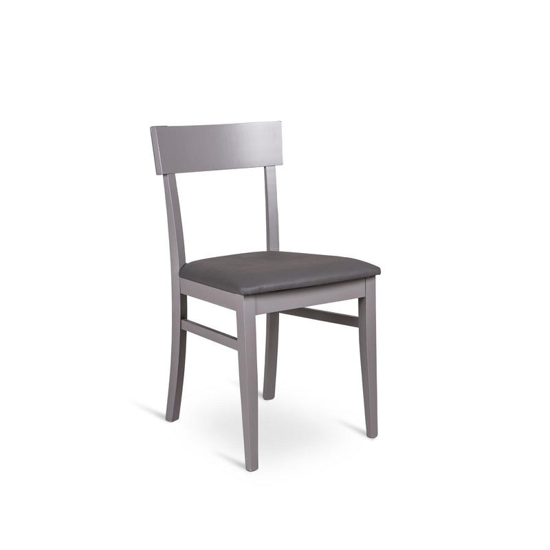 Set di 4 sedie in legno laccato grigio scuro con seduta in similpelle, 45x44x82 cm