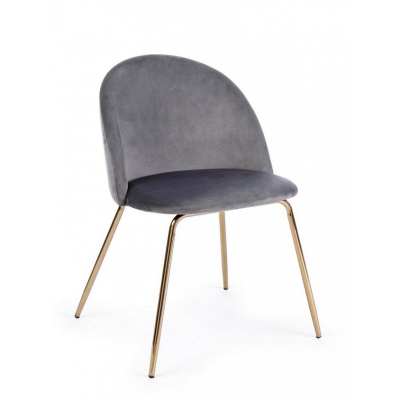 Sedia in velluto grigio con gambe oro - Dimensioni: 49 x 55 x 77h