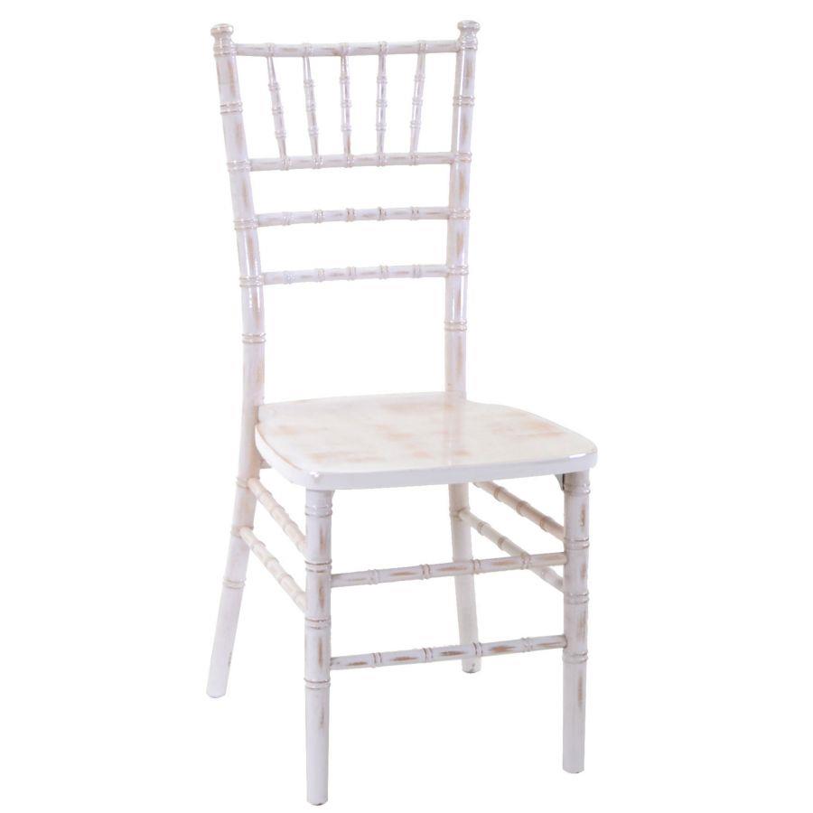 Sedia in legno chiavari sbiancato con cuscino avorio - Dimensioni: 40x40h43/92 cm