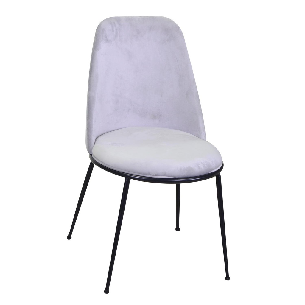 Sedia design in velluto e metallo, colore grigio, dimensioni seduta 49x56 cm, altezza seduta 44 cm, altezza totale 85 cm