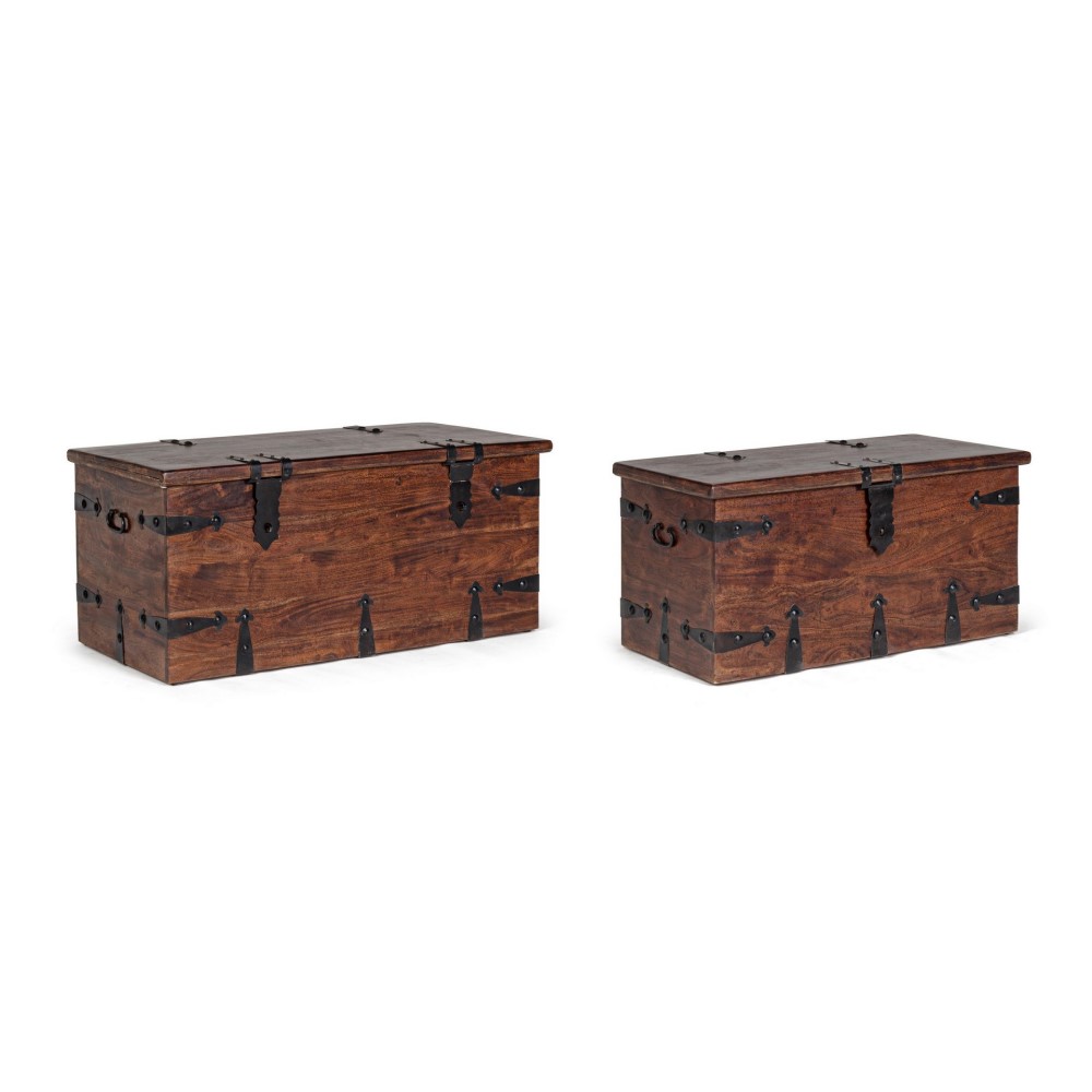 Set 2 cassapanca marrone in legno stile fusion