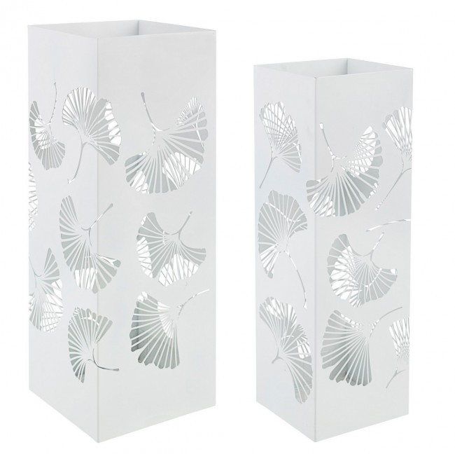 Set 2 Porta Ombrello Metallo Bianco Ginko - Misure 19x19x52 cm e 15,5x15,5x48 cm