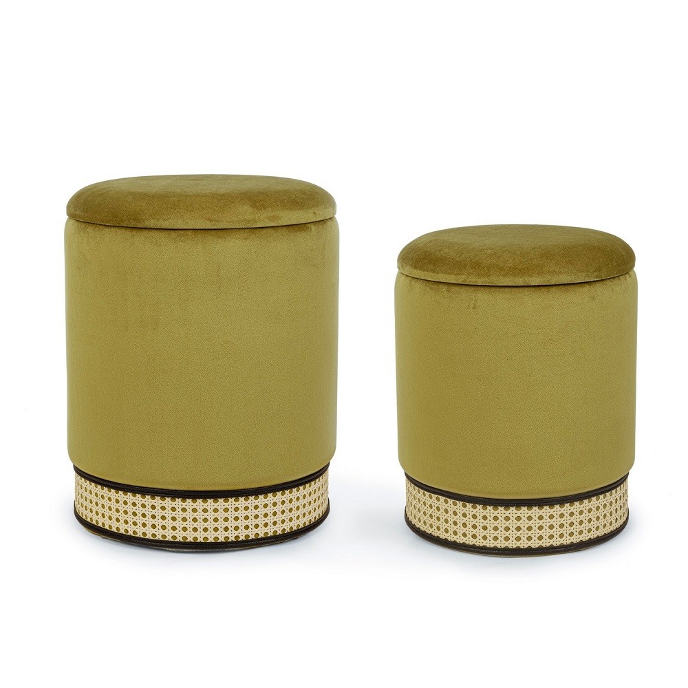 Set 2 pouf contenitore velluto verde Milena - Pratici e raffinati