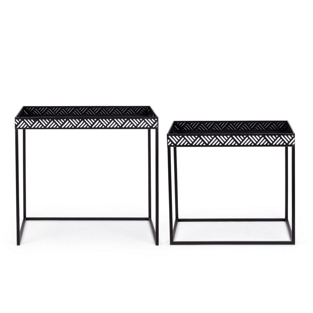 Set 2 tavolini in metallo nero Inky - Stile industriale - Grande 61.5x35.5x58 cm, Piccolo 52x32.5x48 cm