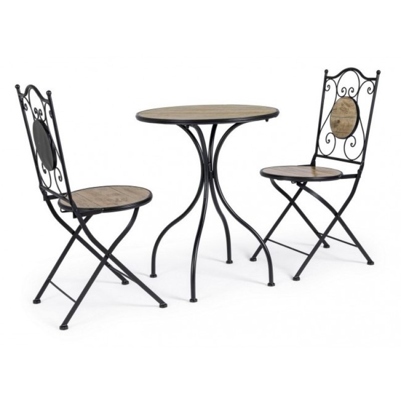 Set 3 Tavolo e 2 Sedie pieghevole Kansas - Acciaio e Ceramica - Misure: Sedie 38x38x92 cm, Tavolo 46x60x75 cm