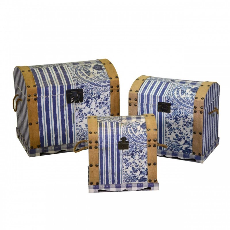 Set 3 bauli portatutto bianco-blu, perfetti per donare ordine ai tuoi oggetti più cari, misure: grande 55x45xh42 cm, medio 44x35xh38 cm, piccolo 34x27xh34 cm