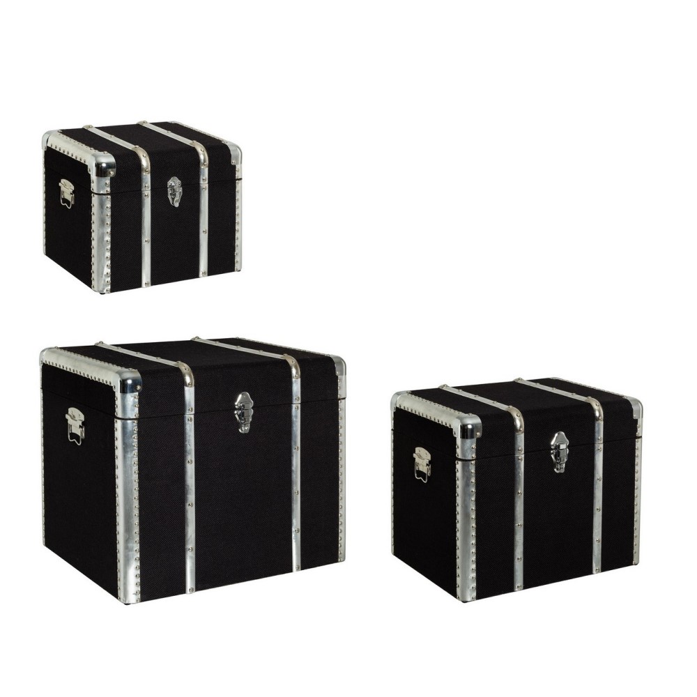 Set 3 bauli nero in legno stile atmosphere - Misure: 61x48x51 cm, 51x39x41 cm, 41x30x31 cm