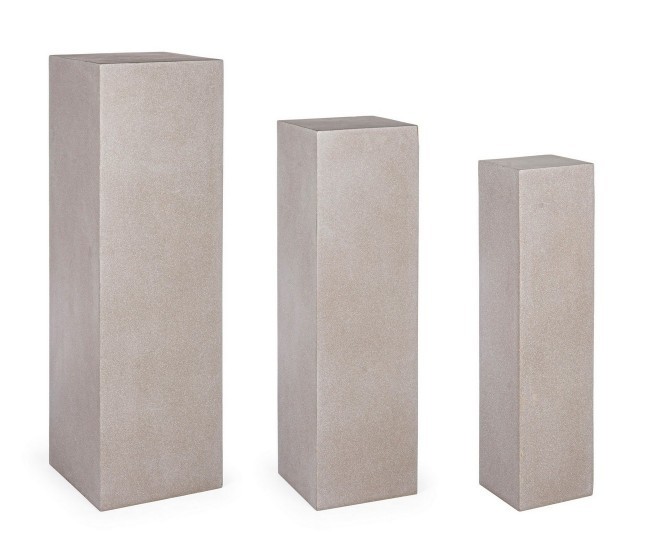 Set 3 colonne quadrate per arredo giardino in fibra di argilla tortora Melange