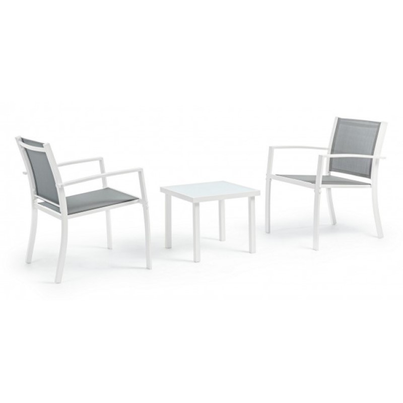 Set 3 pezzi da giardino salotto in metallo Auri bianco - Dimensioni: 58x58x75 cm