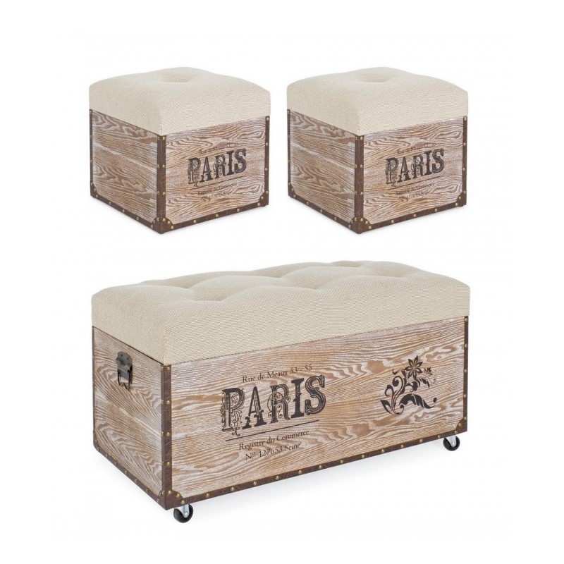 Set 3 pouf in MDF Beige