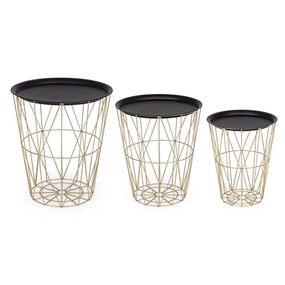 Set 3 tavolino contenitore in metallo stile atmosphere