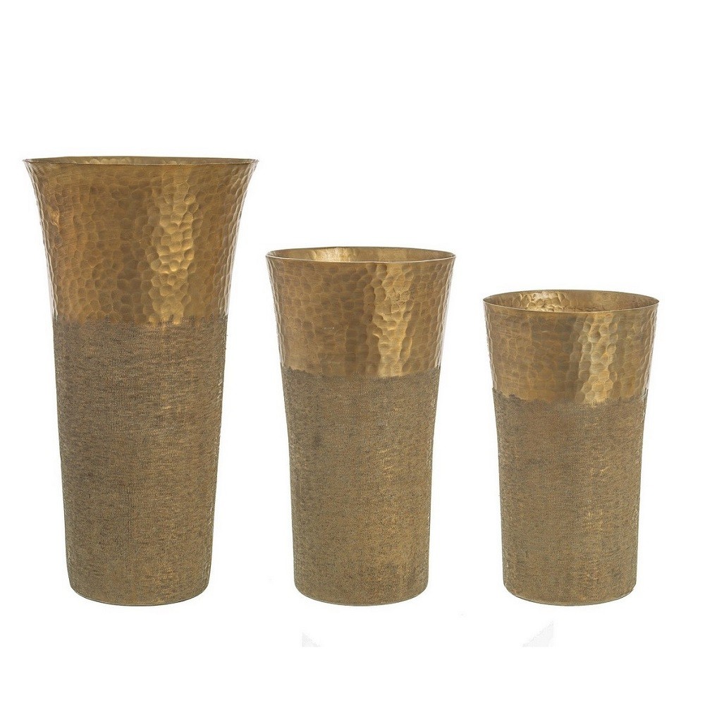 Set 3 vasi alluminio oro martellato