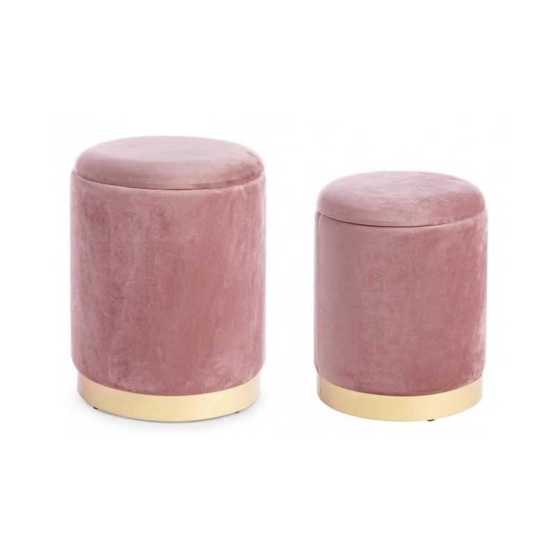 Set da 2 Pouf in velluto con contenitore Rosa Antico