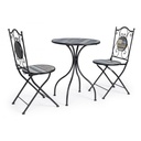 Set da giardino tavolo e 2 sedie con decori in ceramica