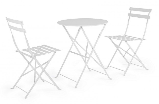 Set da giardino Bistrot bianco con tavolo e sedie pieghevoli