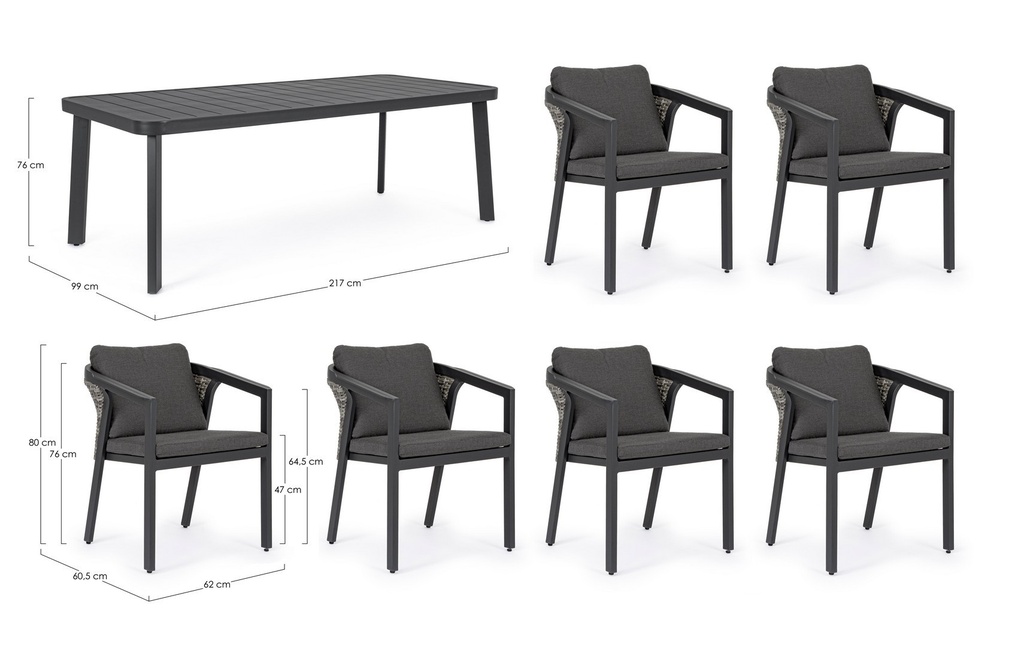 Set tavolo + 6 sedie Cordova antracite
