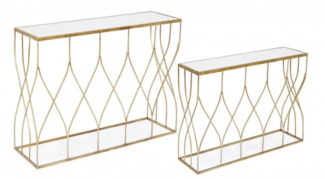 Set2 Consolle Elenor - Design Moderno e Raffinato - Acciaio Resistente e Vetro Trasparente - Versatile e Pronto all'Uso - Dimensioni G: 104x33x79 cm, P: 96,5x28x71 cm