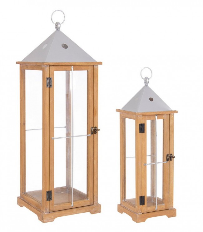 Set di 2 Lanterne Beatific Argento - Design Moderno e Sofisticato - Dimensioni: 24x24x70 cm e 17,5x17,5x53 cm