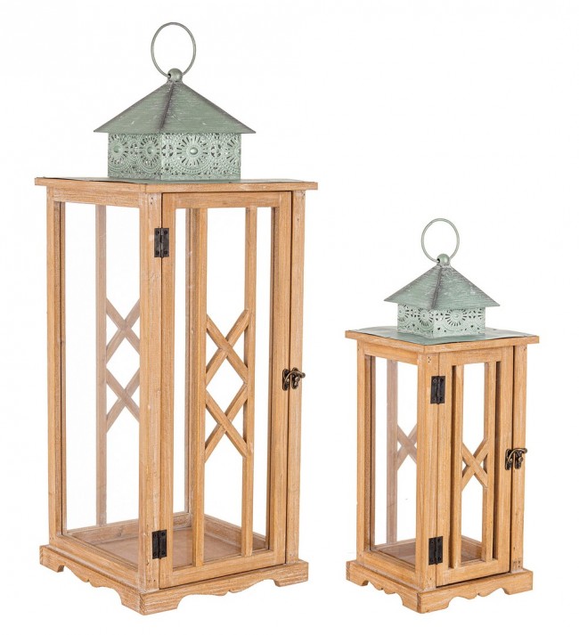 Set di 2 Lanterne Sybil Rett Naturali-Verde Acqua