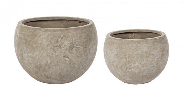 Set2 Vaso Cemento Sfera Sabbia - Diametro 50 cm Altezza 40 cm e Diametro 36 cm Altezza 32 cm