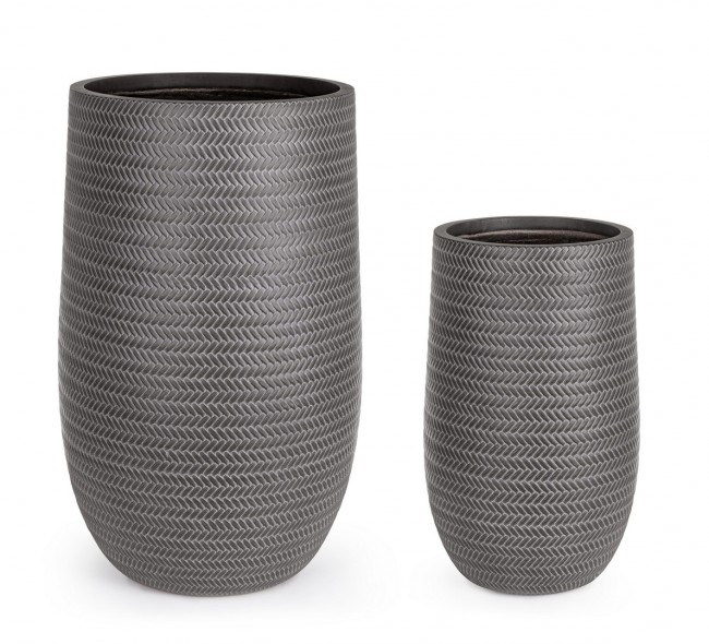 Set di 2 Vasi Tressage To Alto Antracite - Dimensioni: 47x75 cm e 34x55 cm