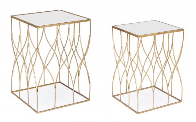 Set2 Tavolino Elenor Qu J18 - Acciaio Verniciato a Polvere - Piano in Vetro - Dimensioni: 41x41x56 cm e 36x36x51 cm