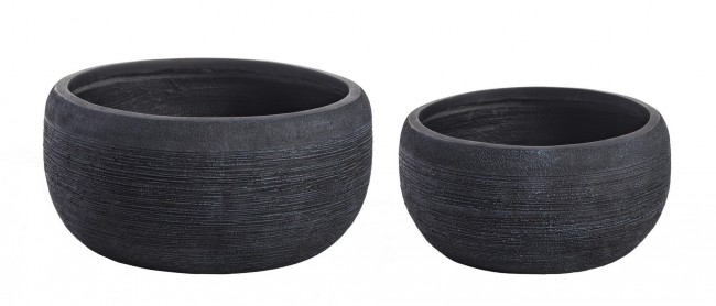 Set2 Vaso Graffiti Ciotola Nero - Vasi a Forma di Ciotola in Fibra di Vetro e Argilla Colorata - Dimensioni: 53,5 cm x 25,5 cm e 42,5 cm x 21 cm