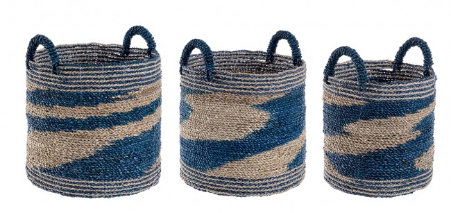 Cesta in materiale vegetale e rafia, dimensioni 2M x Achal To Nat-Blu