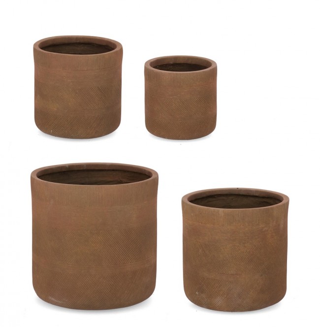 Set4 P.Vaso Rigo Cil Rusty - Vaso da esterno in fibra di argilla