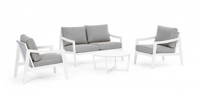 Set4 Salotto C-C Sirenus Bianco Yk11 - Design Elegante e Comfort per il Tuo Spazio Esterno - Dimensioni: 132x88,5x85 cm (Divano), 69x88,5x85 cm (Poltrone), 84x38 cm (Tavolino)