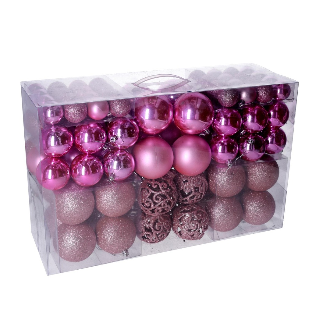 Confezione 100 pezzi di sfere rosa in plastica cmø4,6,8