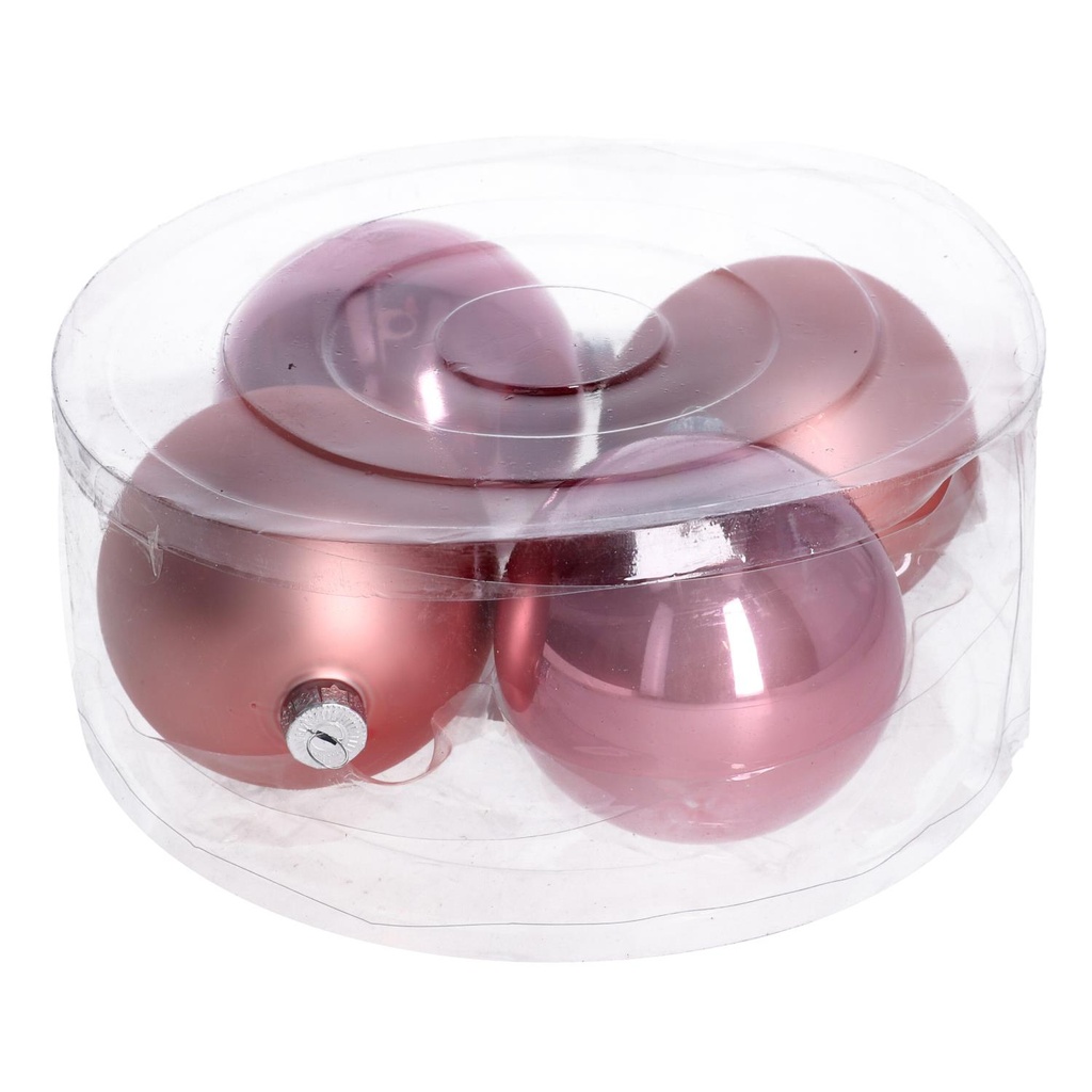 Confezione da 4pz di sfere di vetro rosa Ø10cm