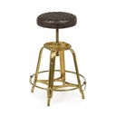 Sgabello in pelle vintage Mendez 71h cm, Struttura in Acciaio Oro, Altezza Regolabile
