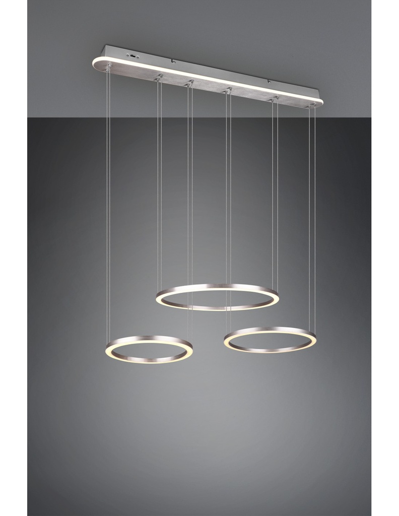 Lampadario Sospensione 3 Anelli Led Dimmer Nichel Opaco