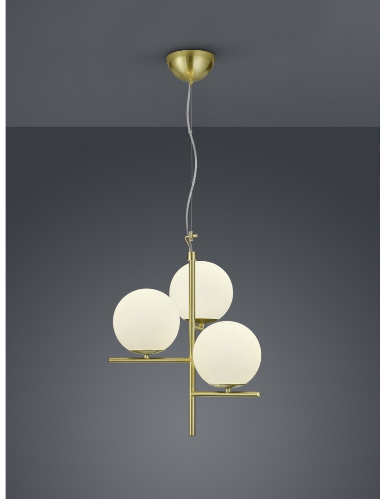 Sospensione 3 Luci Sfere Vetro Bianco Ottone Ø40 cm